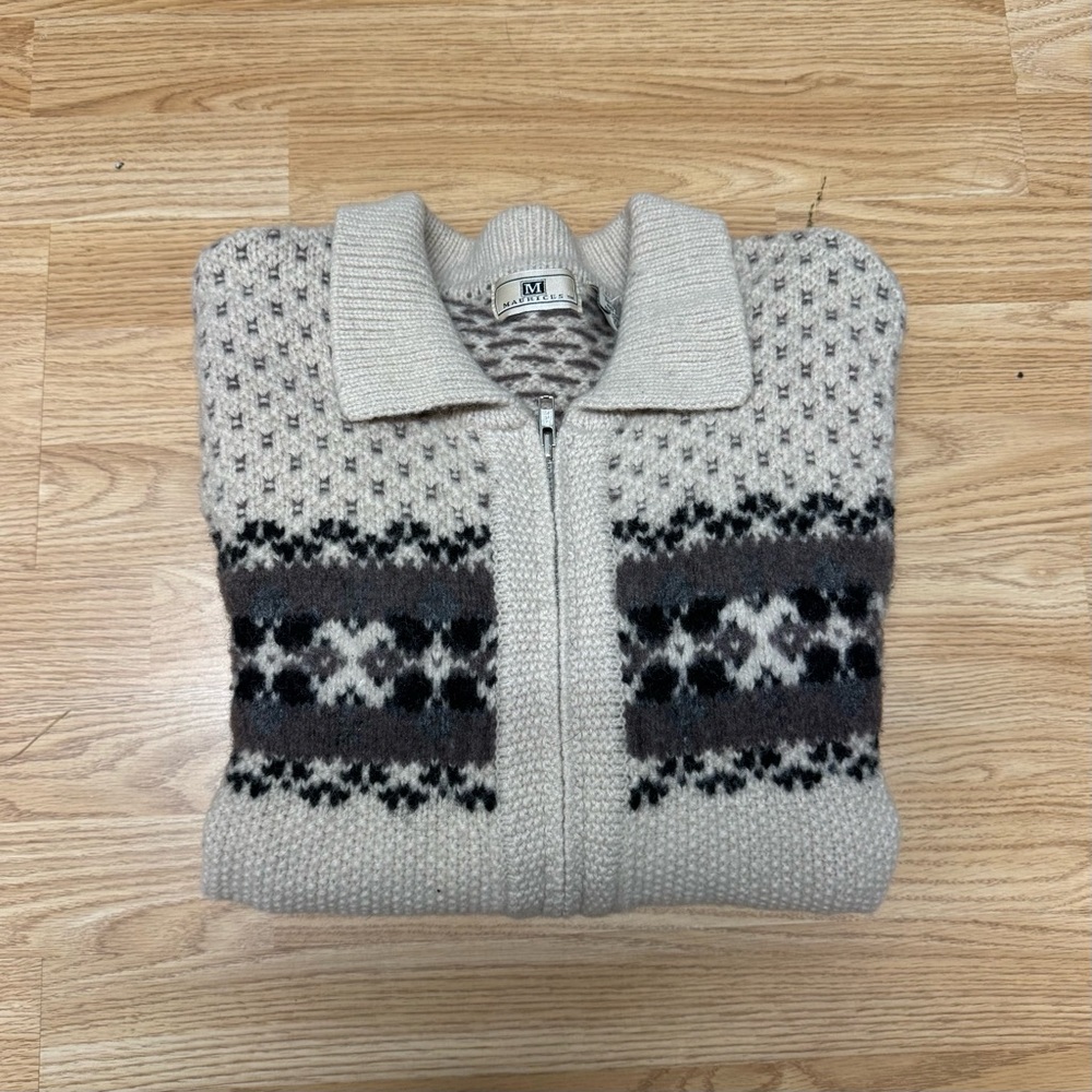 Vintage Maurices Shetland Wool Fair Isle Zip Sweater